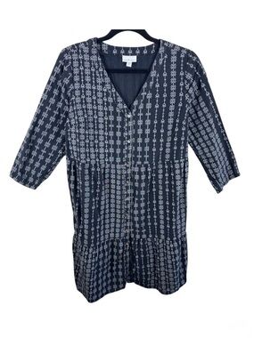 Pure Jill J. Jill 100% Cotton‎ Black Gray 3/4 Sleeve Button Down Shift Dress MT